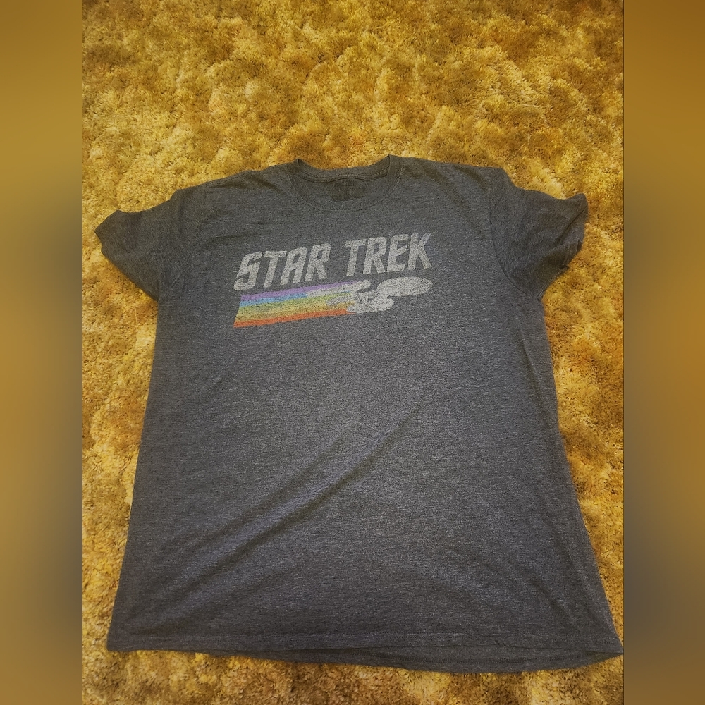Star Trek Vintage Logo Rainbow Streak Gray Xl Short Sleeve Shirt Mens